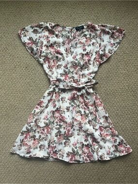 Trixxi Floral Wrap Top in Rose and Olive Green